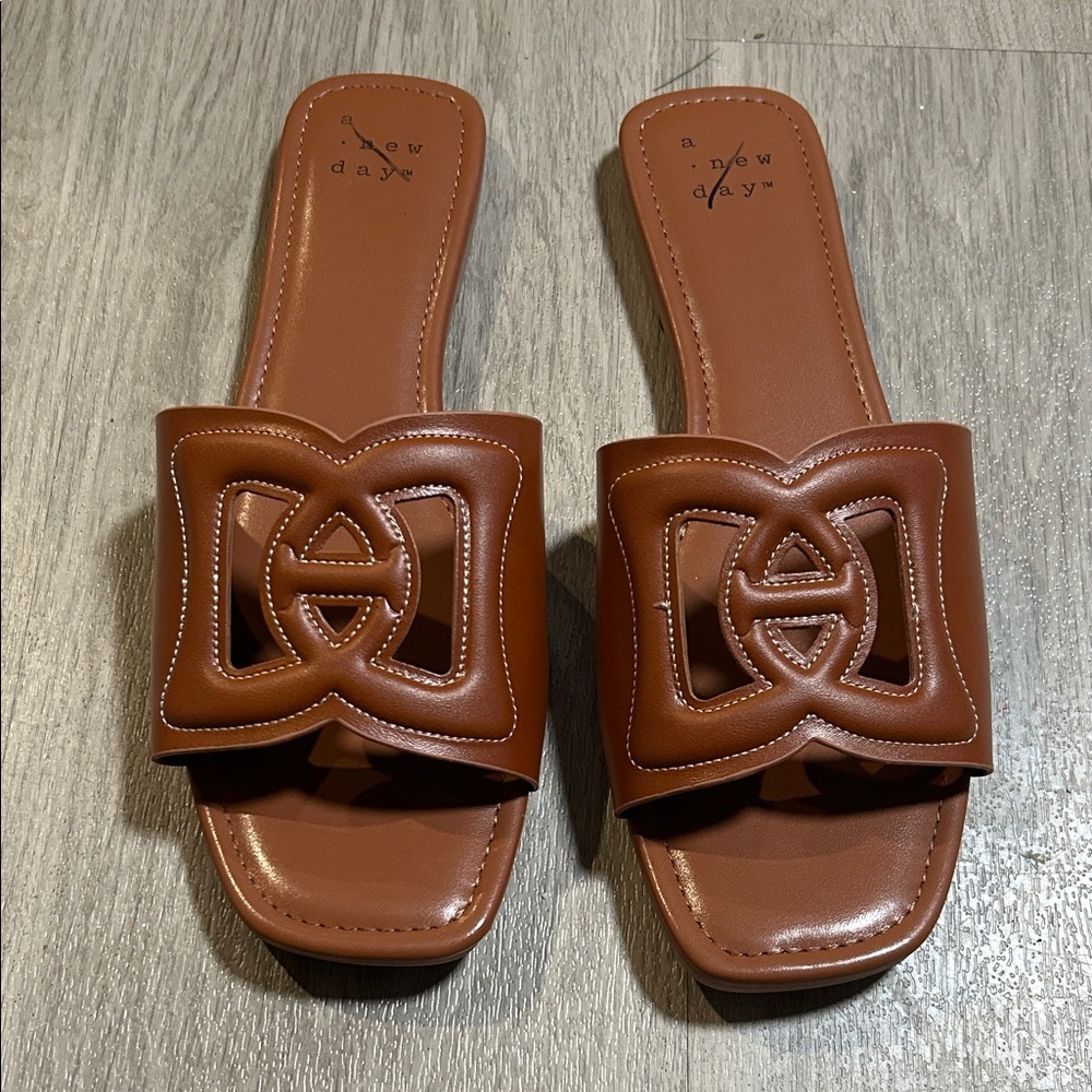 a new day Brown Slide Sandals